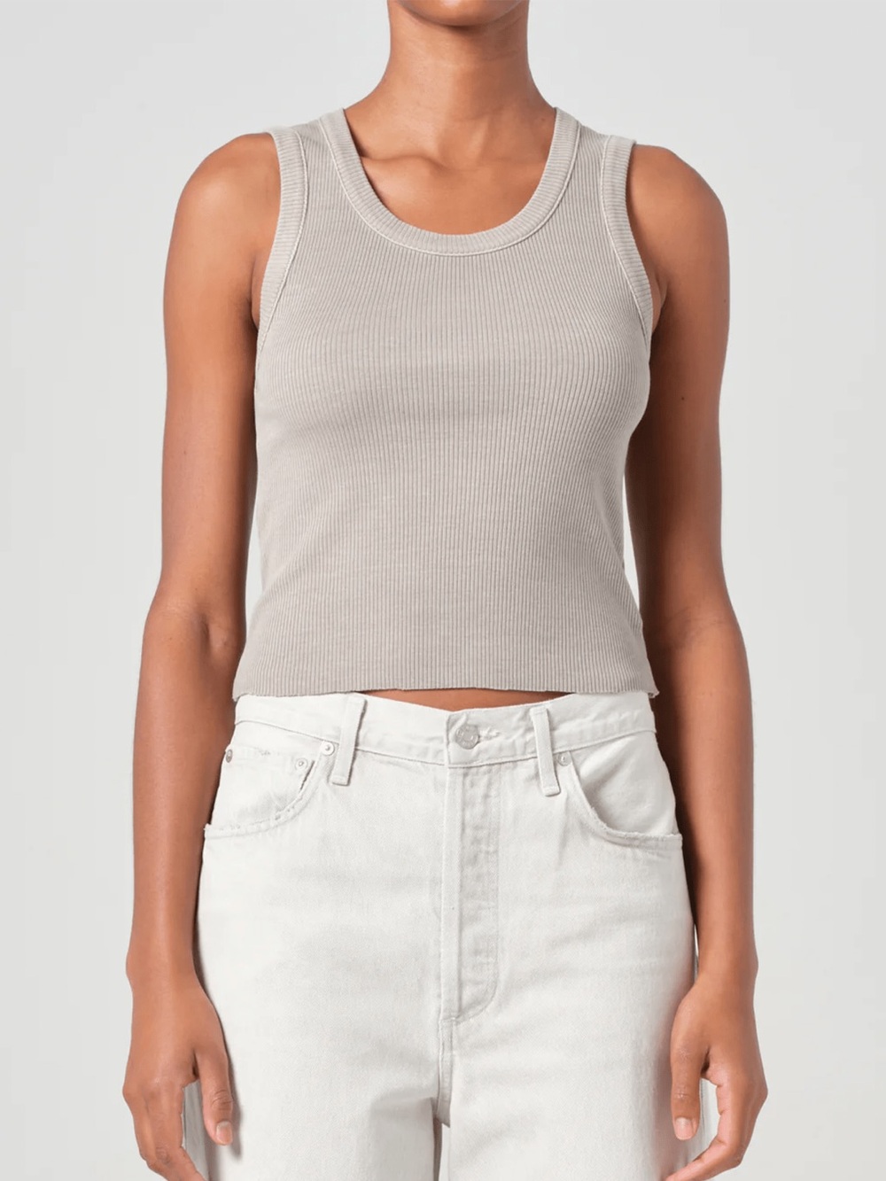 AGOLDE Poppy Ribbed Scoop Neck Tank Top Gray Size Large